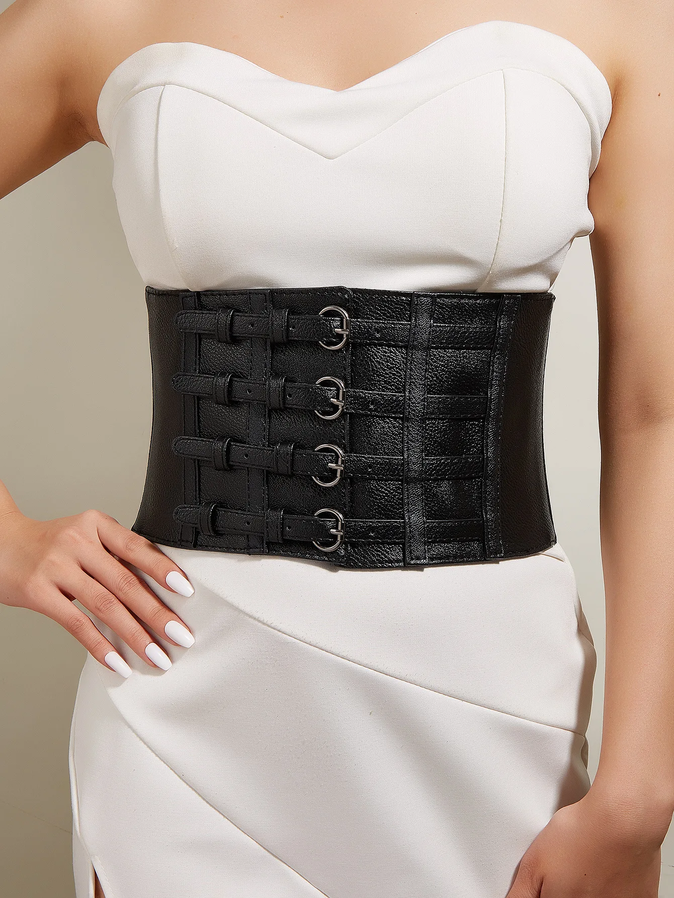 

European and American Street Fashion Strap Waist Seal Decoration Black Ins Punk Style Suspender with Suit Belt Women's Waist