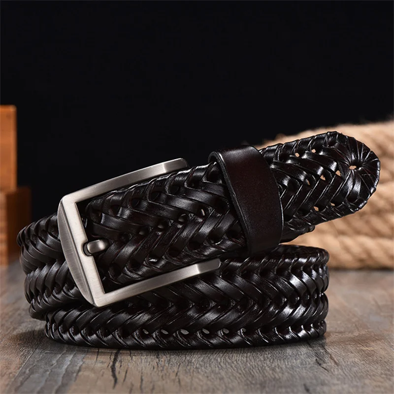 

1PCS 2024 Fashion Men Hollow Real Cowhide Belt Pure Handwoven Casual Belts Long 110 115cm 120cm 125cm Luxury High Quality Coffee