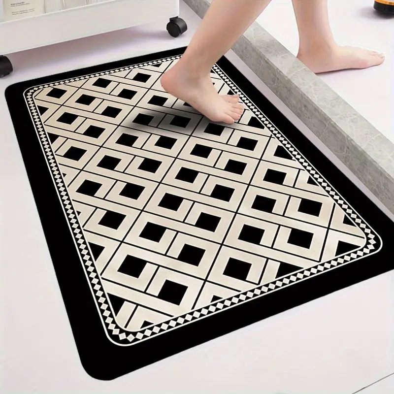 Black Edge Geometric Pattern Doormat Home Living Room Bathroom Decorative Mat Non Slip Floor Entrance Carpet Super Absorbent Rug