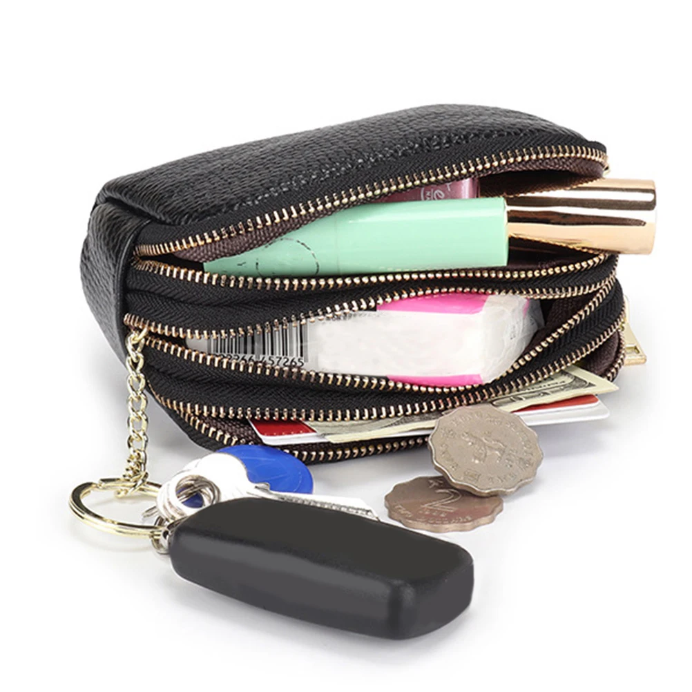

1Pcs Cowhide Wallet Coin Pouch Zippered Change Pouch for Women Large Capacity Small Bag with Keychain Ring Comfortable
