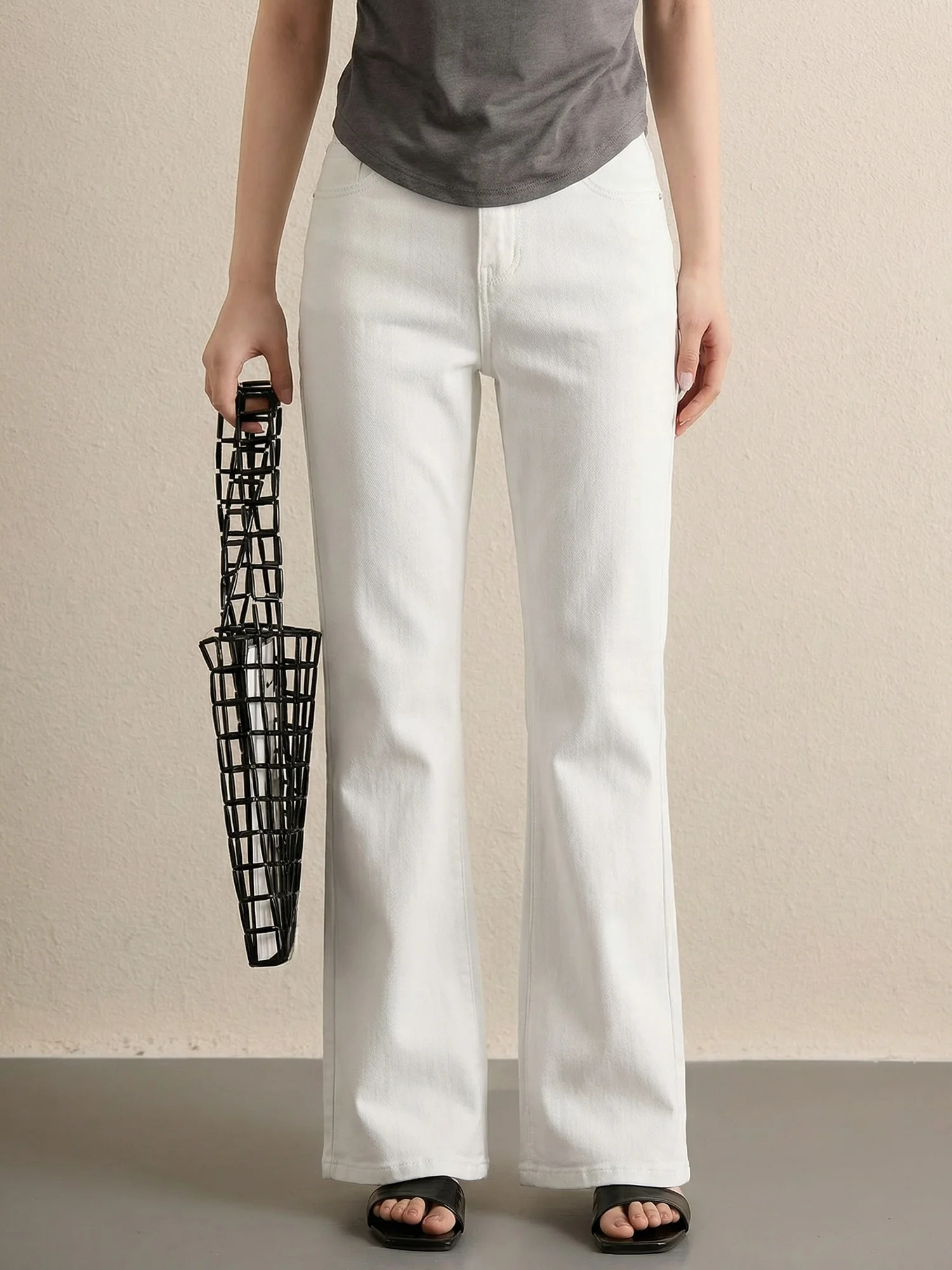 

Женские джинсы-клеш с высокой талией Ele, весенние, модные, белые, облегающие, универсальные, матовые, длинные брюки