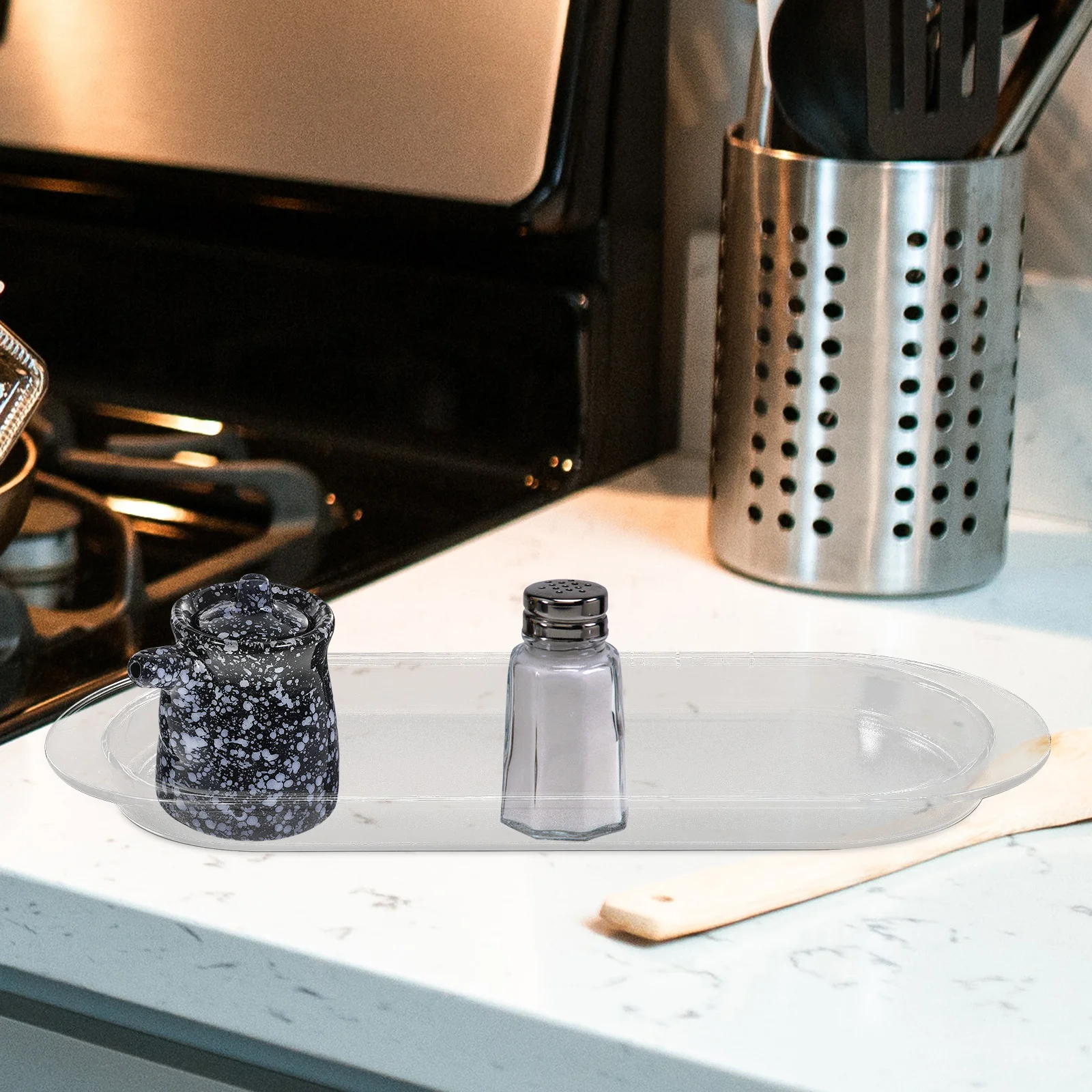 

Multipurpose Plastic Seasoning Tray Storage Rack for Condiment Bottles Kitchen Counter Organizer Home Restaurant Cafe