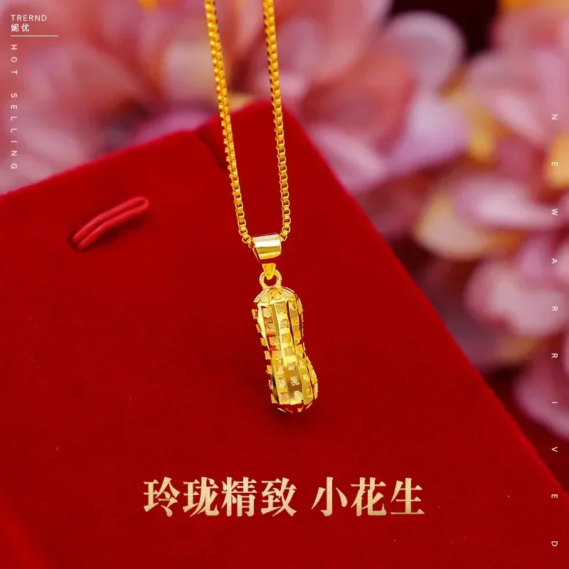 

9999 real gold 24K Solid small peanut pendant women's peanut necklace