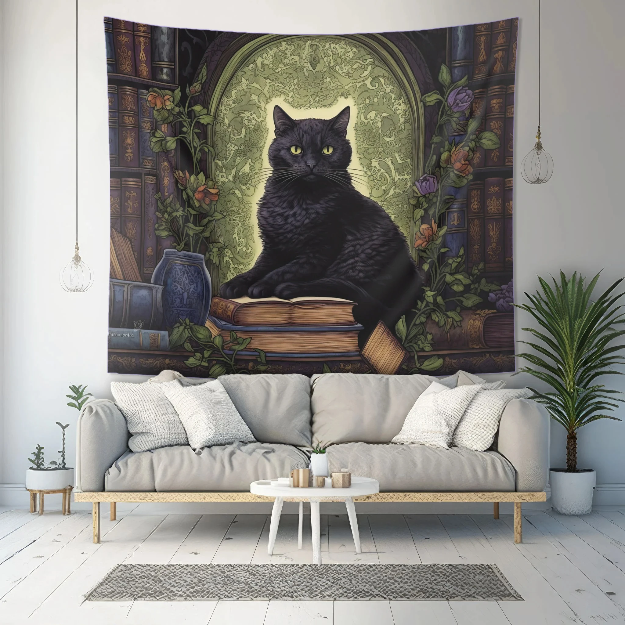 VIKAMA Retro Magic Black Cat Tapestry Dark Witch Study Background Gothic Style Living Room Decoration