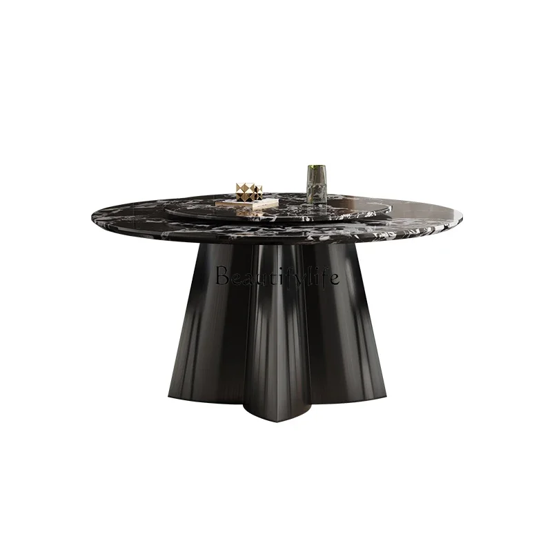 

LJY**Natural marble dining table living room new light luxury household round dining table