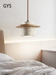 Japanese Style Chandelier Bedroom Bedside Led Pendant Lamp Vintage Stone Wood Cream Lighting Fixtures Home Room Decor Light