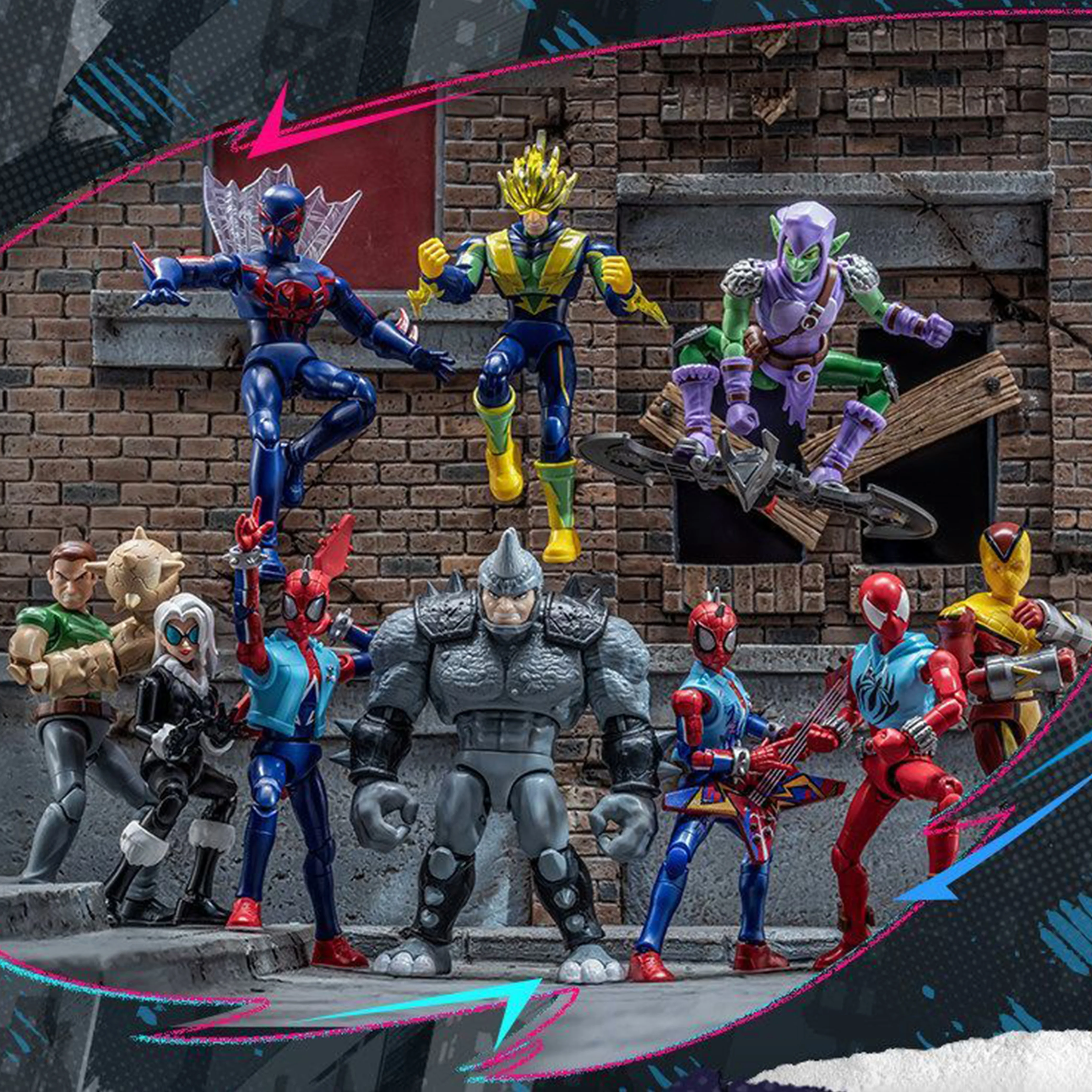 

Blokees Spider-Verse Blind Box Scarlet Spider Spider-Punk Black Cat Electro Green Goblin Poseable Model Kits Toys Birthday Gifts