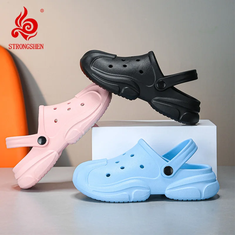 

STRONGSHEN Children Garden Shoes Simple Beach Sandals Summer Hollow Out Breathable Slippers Soft Kids Outdoor Flip-flops ﻿