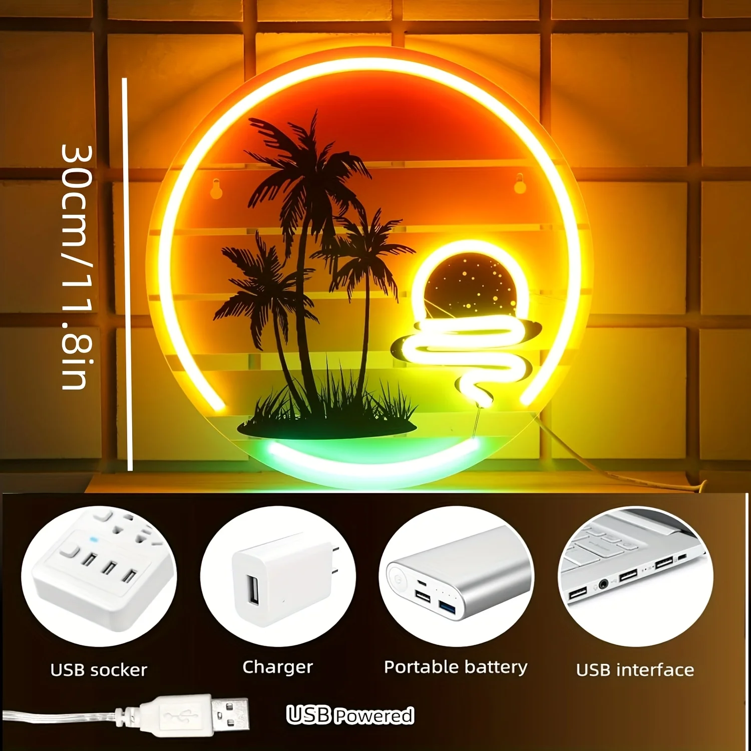 Tropical Sunset Neon Light LED Neon Sign for Bedroom Bar Beach Themed Restaurant Party Home Decor USB Power Gift for Friend