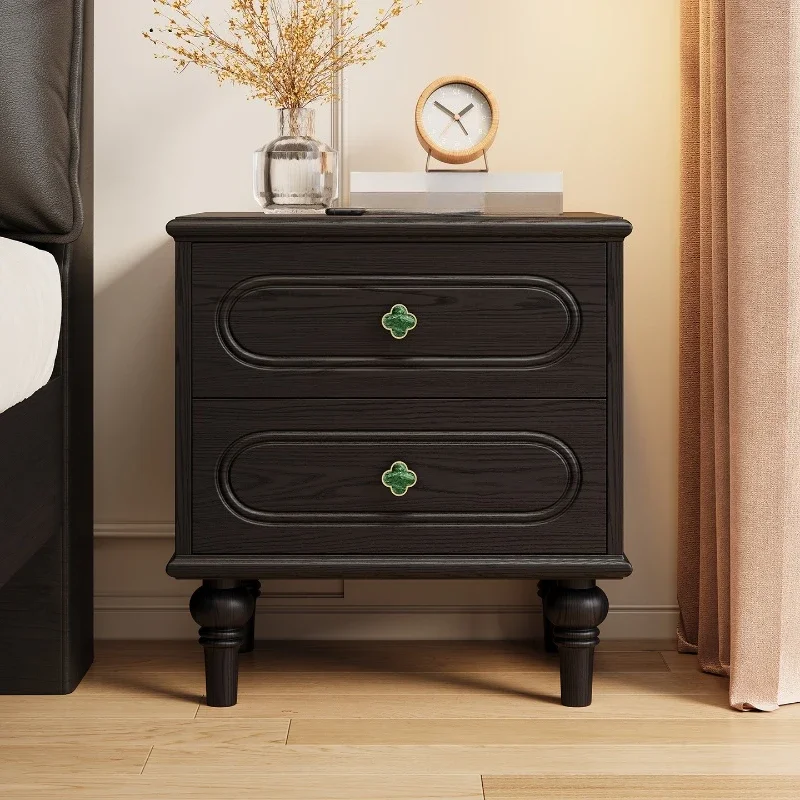 Retro style ash wood solid wood bedside table double spell color bedside table master bedroom household French locker drawer