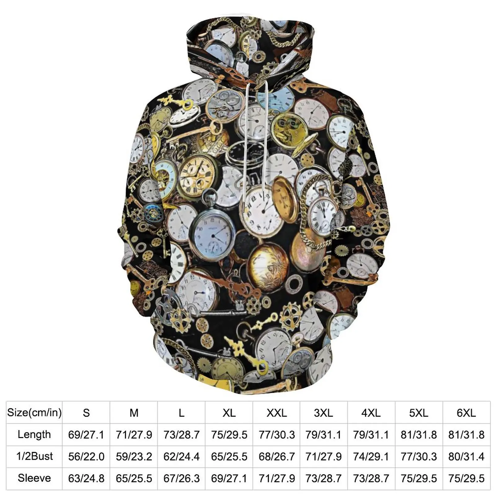 Steampunk Themed Pocket Casual Hoodies Watches Gears Clocks Retro Pretty Loose Hoodie Autumn Long Sleeve Classic Oversized Top