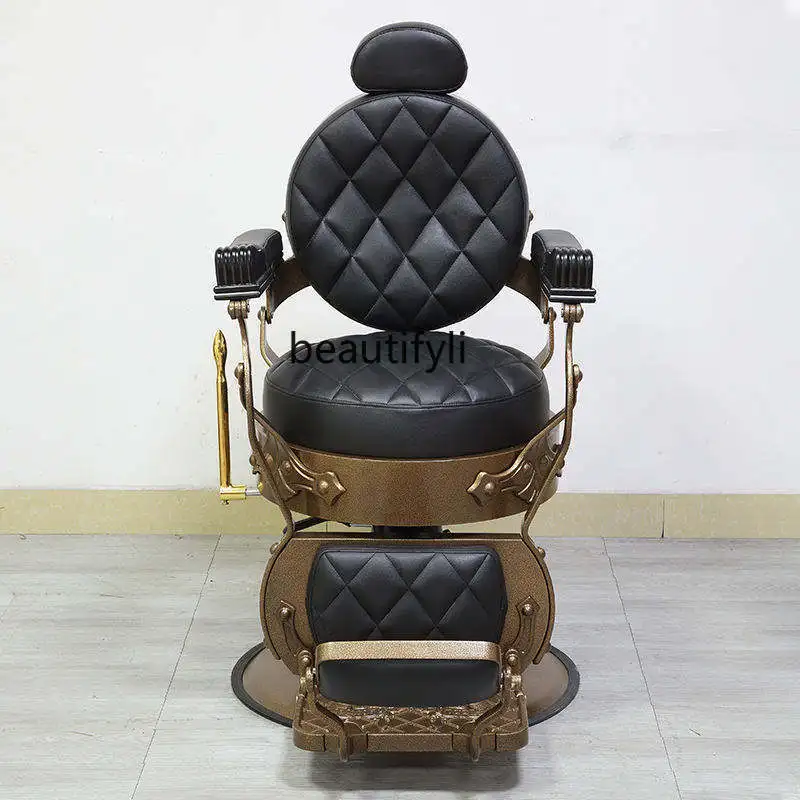 Oil Head Chair for Hair Salon Reclining Men's Large Chair Barber Hot Dyeing Retro Hairdressing Chair Lifting Rotating Recliner