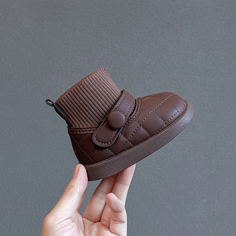 

Children's Boots Snow Boots Winter Shoes PU Leather for Baby Warm Anti-slip Soft Bottom Slip-on Beige Brown Shoes Size 15-25