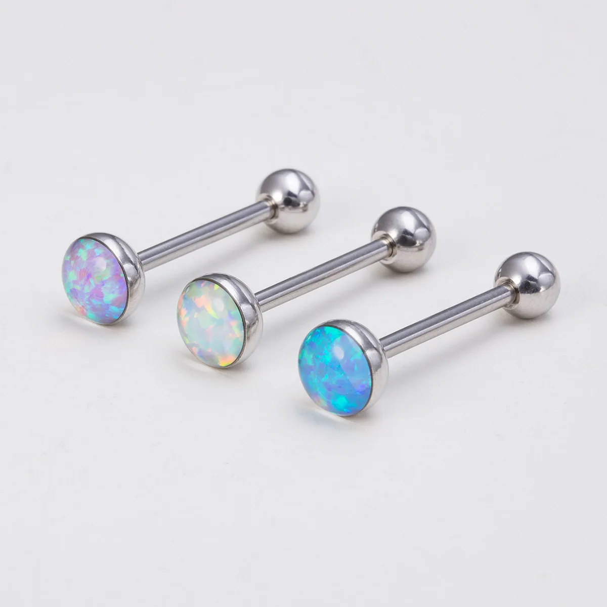 1Pcs Stainless steel Opal tongue stud Body piercing jewelry Opal tongue stud