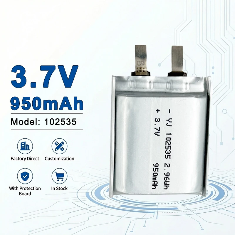102535 3.7V 950mAh High Capacity Rechargeable Lithium Polymer Battery for Small Home Appliances 102540 103048 103450 302025
