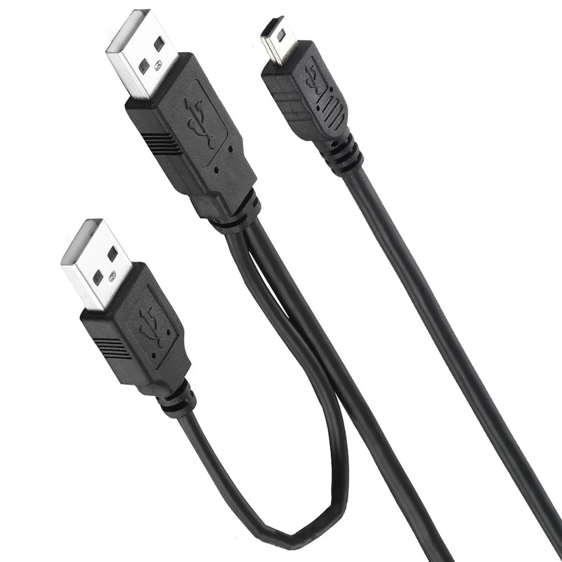 Cable de datos 2 en 1 USB 2,0 tipo A macho A Mini 5P macho + Cable de alimentación USB macho A macho Y divisor para cámara HDD MP3 MP4