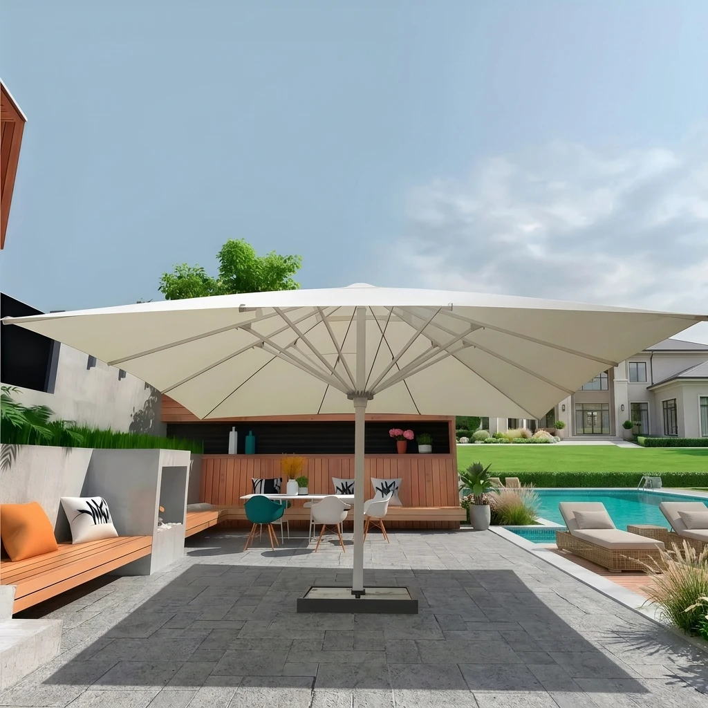 California Roma Large Size   Poolside Parasol Black Aluminum Pole UPF50+ Fade Proof Cloth for American Villa Pool Shade
