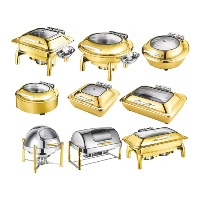 Chafing Dish Commercial Restaurant Equipment Rectangular Golden Chaffing Dishes Buffet Food Warmer Chafing Dishes For Catering