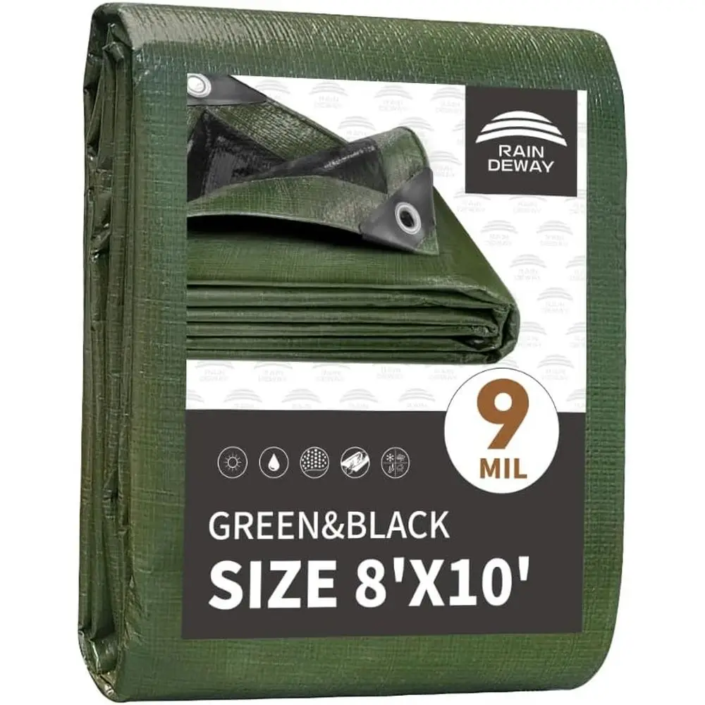 

Tarps 8x10 eet,Tarp Waterproo,9Mil Thick,inished Size,Multipose Poly Tarp Cover with Metal Grommets and Reinorced Edges,Green/Bl