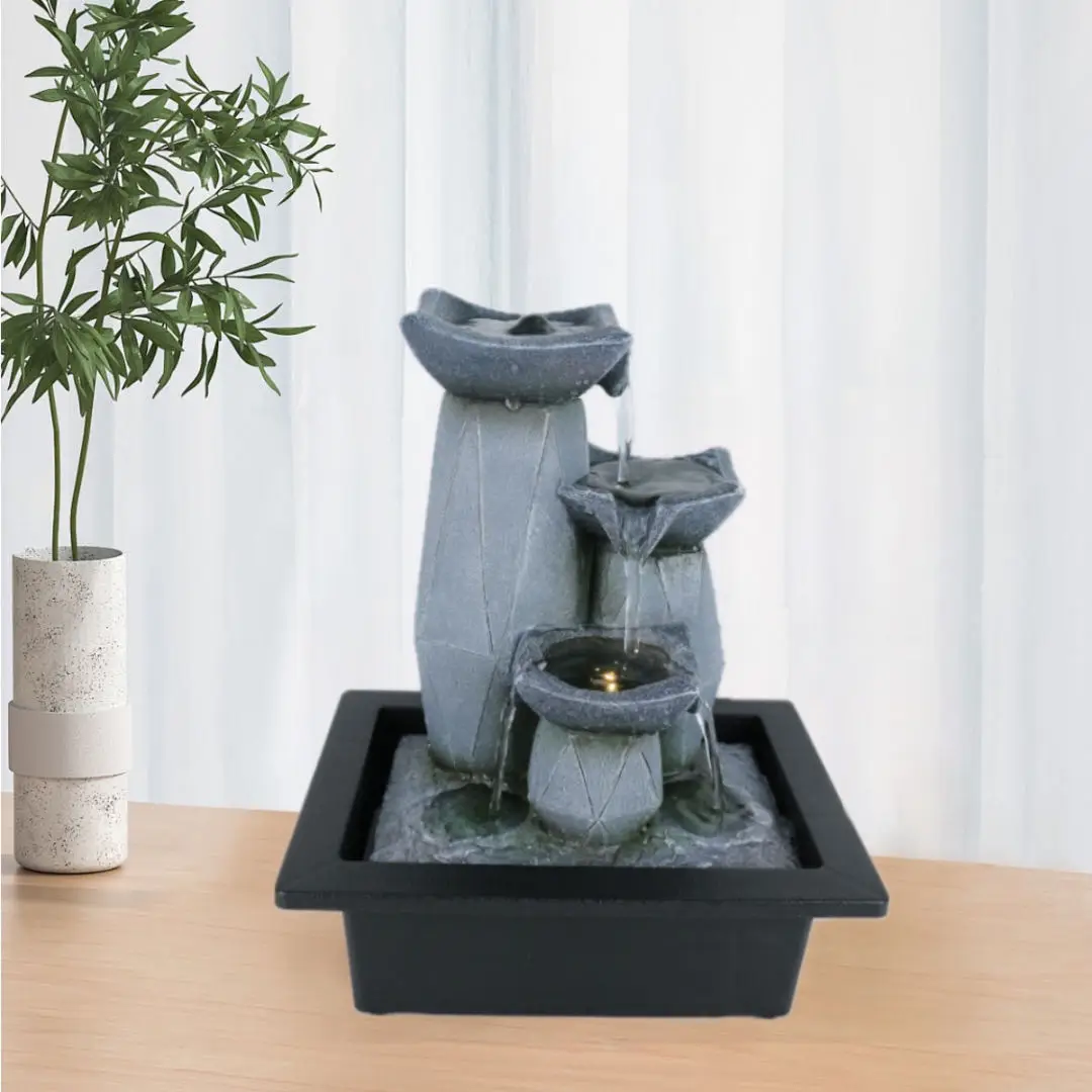 Tabletop Fountain Relaxation Waterfall Fountain Feature 3-Step Modern Water Fountain for Office Desktop Decor Portable Indoor