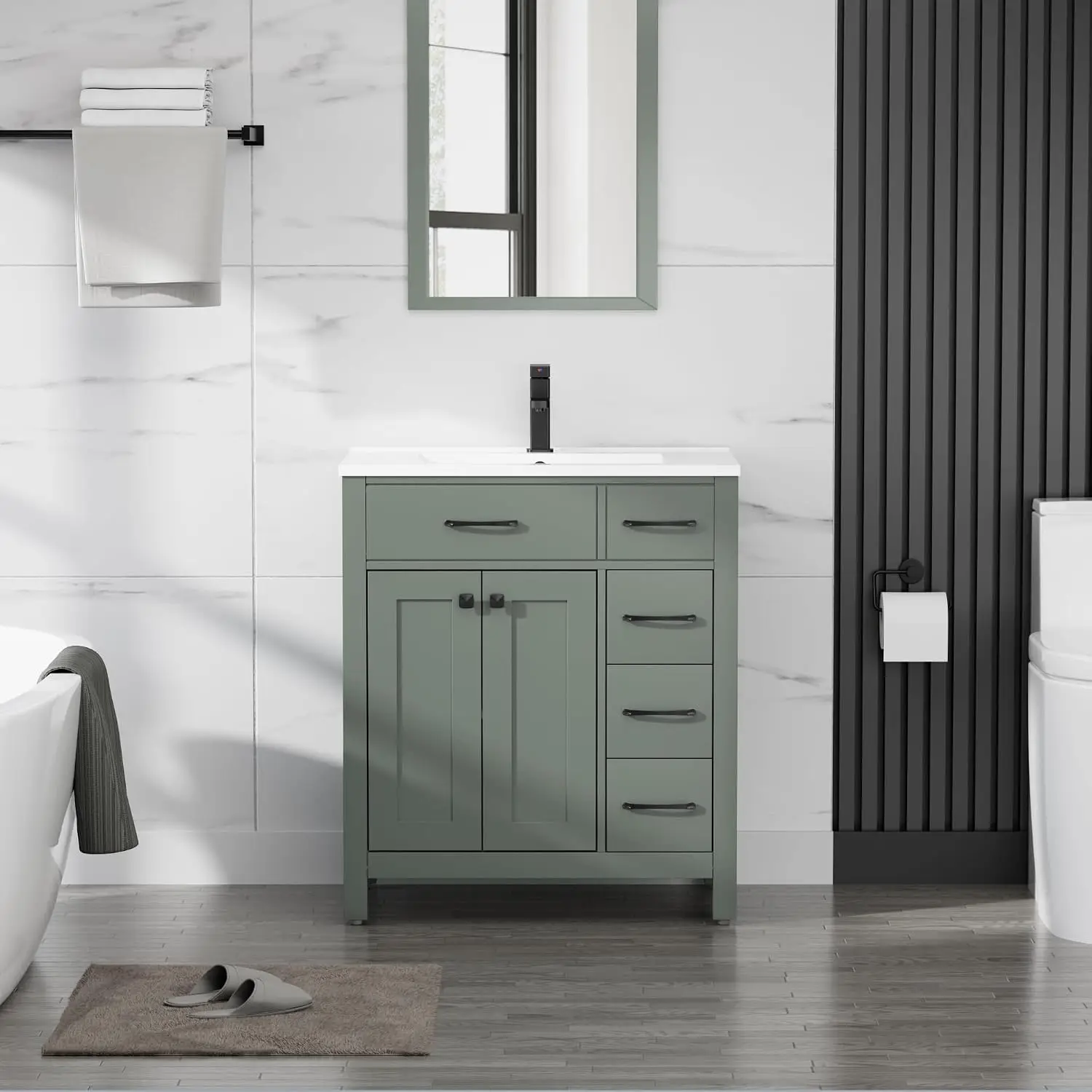30" Modern Bathroom Vanity with Sink Combo, Contemporary Painted Storage Cabinet and Single White Sink, Customized