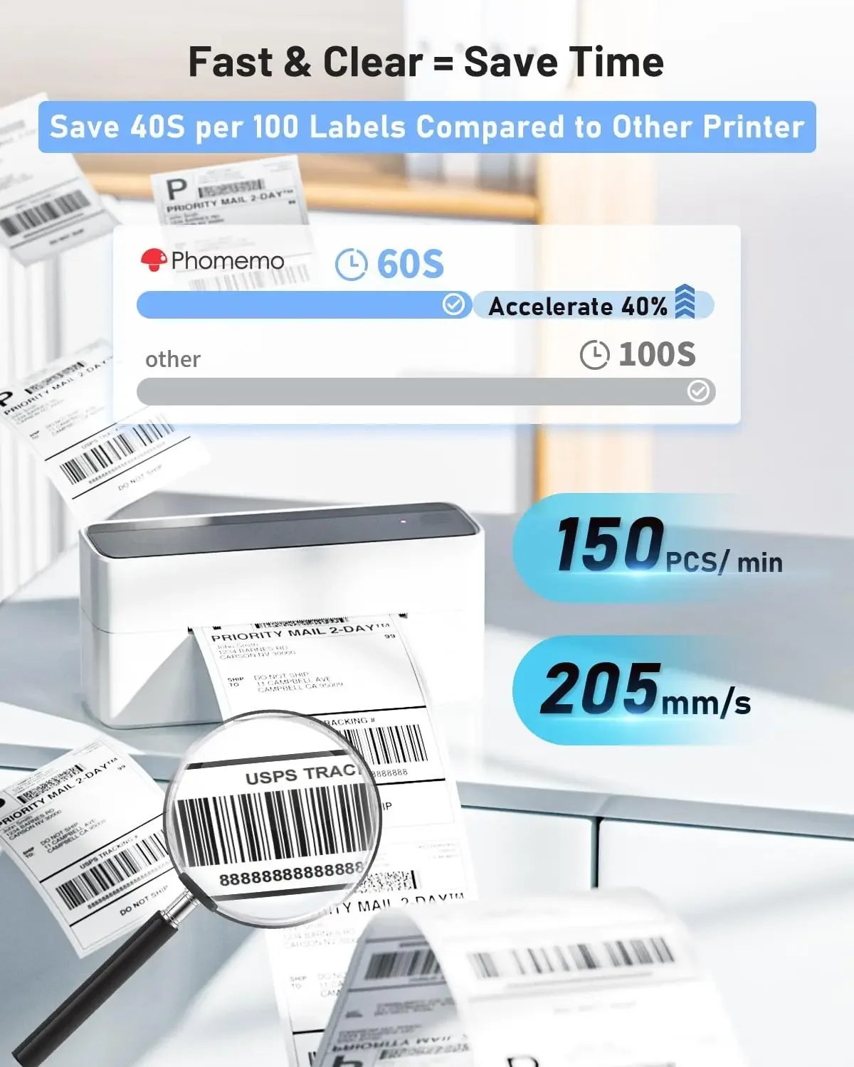 Shipping Label Printer 4x6 Bluetooth Thermal 203DPI Logistics Label Sticker 110mm Printing Machine Phomemo PM-241-BT