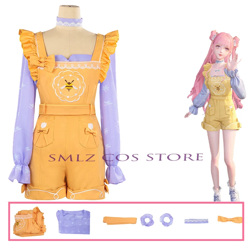 Nikki Cosplay Traje com Peruca Conjunto para Mulheres, Roupa Anime, Amarelo, Adorável Macacão, Uniforme de Jogo, Festa de Halloween, Jogar, Infinito