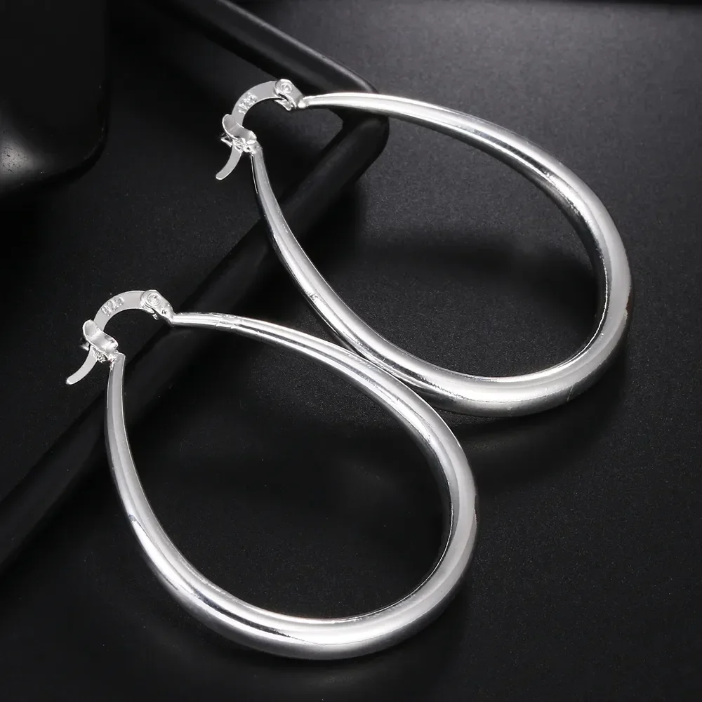 41MM Silver Color  Smooth Circle Big Hoop Earrings for Women Fashion Party Wedding Jewelry Christmas Gifts image 4