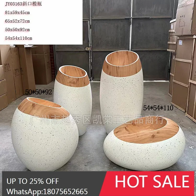 SGF Fashion Nordic Slanted Mouth Olive Bottle Wood Grain Fiberglass Floor Vase Soft Decoration