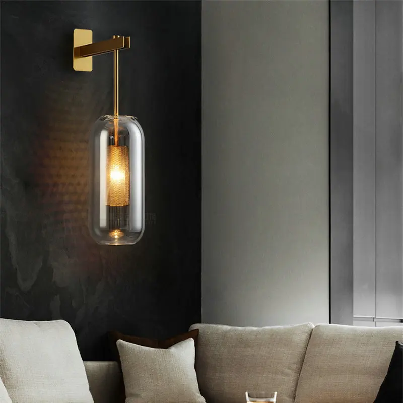 Nordic minimalist transparent glass wall lamp, light luxury gold colored iron art bedside lamp, indoor lighting fixtures ZY947SQ