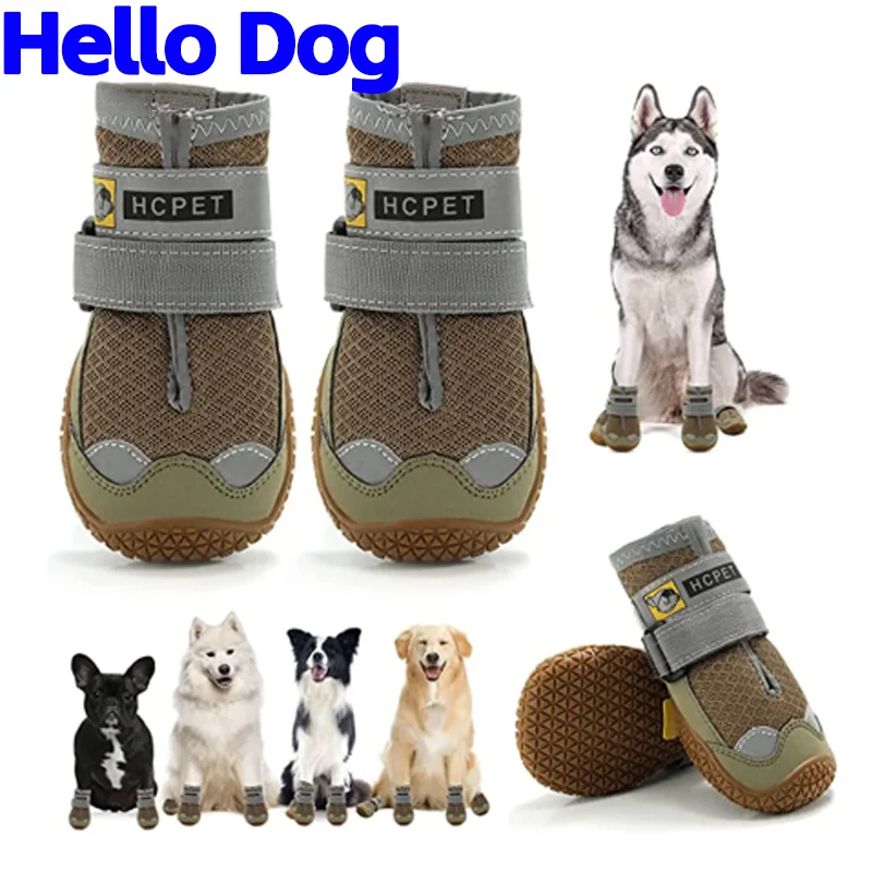 4pcs/set Pet Dog Shoes Reflective Waterproof Dog Boots Warm Snow Rain Pets Booties Anti-slip Socks Footwear For Medium Large Dog