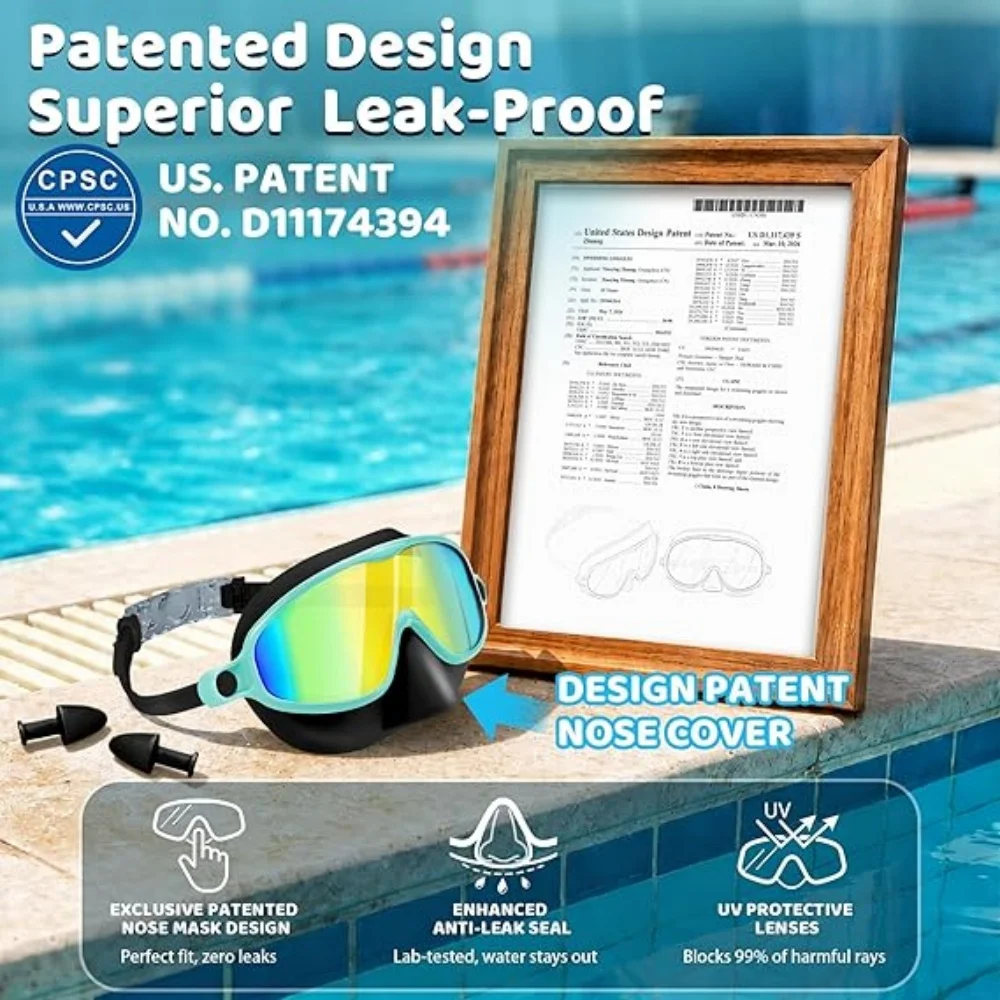 Kids Swim Goggles with Nose Cover UV Anti-Shattered Wide View Anti-Fog Swimming Diving Mask for Children Aged 3-5 view 6
