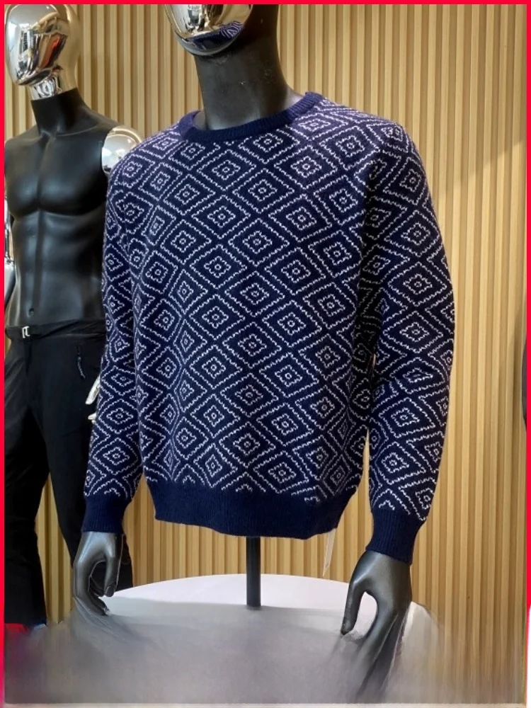 

Wool Blend Knitted Sweater Casual round Ne Padded Winter Men's Faion Leisure Polyester Fiber Color Woven Knitwear