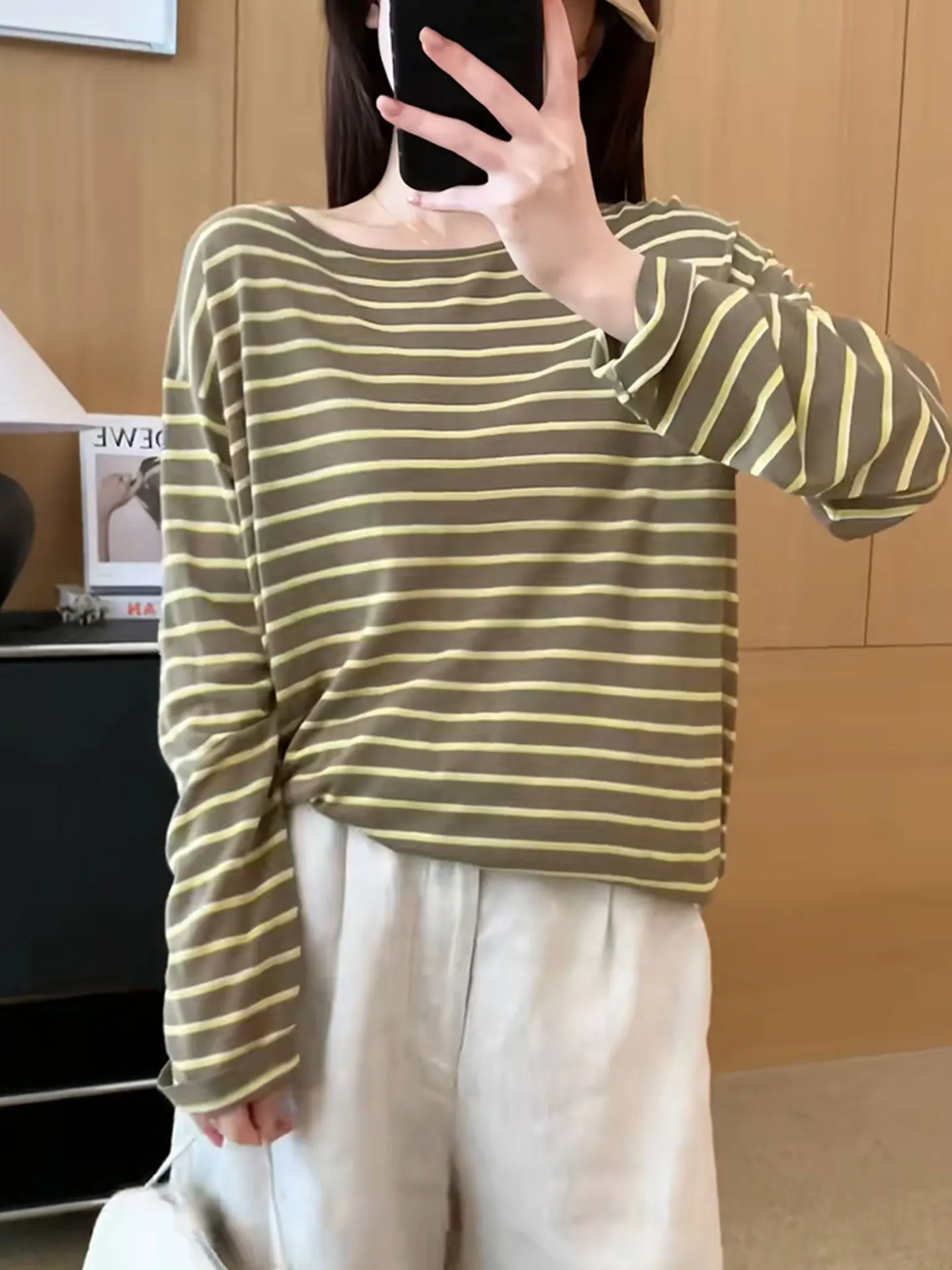 

Элегантная трикотажная блузка в полоску с длинным рукавом, универсальная, в стиле lazy chic, летняя, модный дизайн, прямой крой, шелковая