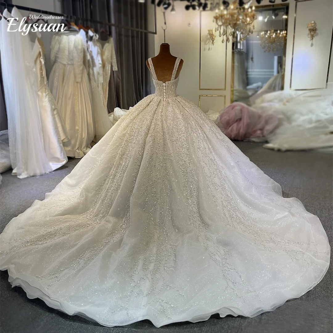 Personalizzato scollo a V splendidi paillettes appliques cristalli scintillanti abito da sposa abiti da sposa formali Robe De