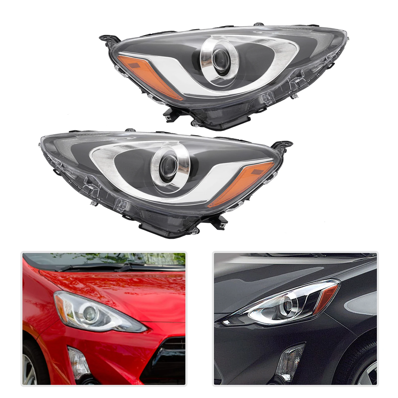 Headlight For 2015-2017 Toyota Prius C Driver+Passenger Side Halogen Clear Lens Exquisite Workmanship Cool Direct Replacement