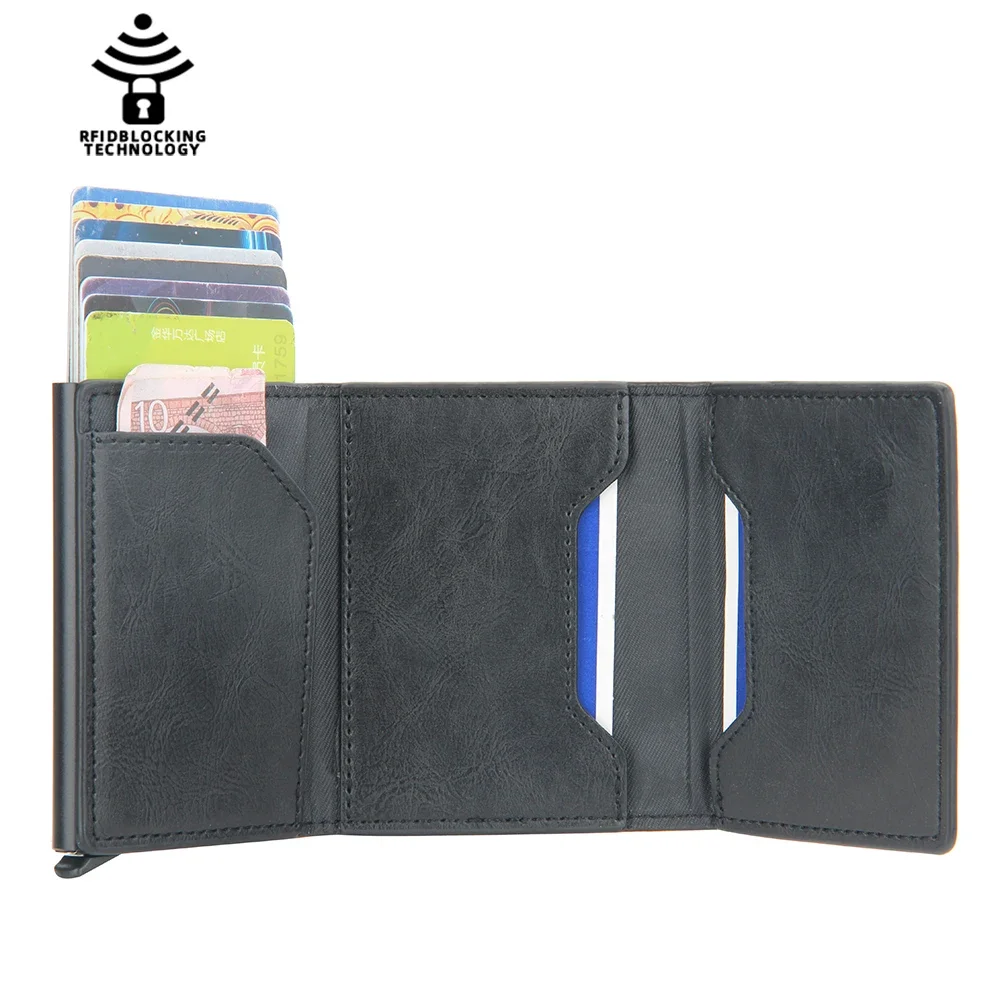 Magnetic RFID Blocking Credit Card Holder Men Wallets Anti Theft Aluminum Metal Pu Leather Small Pop Up Wallet Cardholder Case image 6