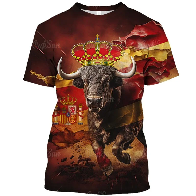 2023 Graphic T Shirts for Men Spain Bull T-shirt 3D Cattle Fight Printed Tee Shirts Womens Clothing Short Sleeve