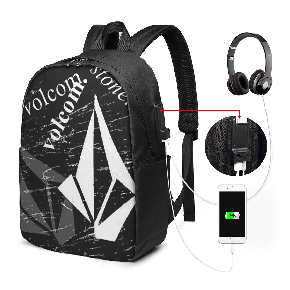 V-Volcom Logo Backpack Travel Notebook Bag Computer College Student School Bag Laptop Shoulder Bags for Men Women
