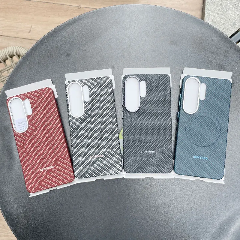 For Samsung Galaxy S26 S25 Ultra Case Kevlar Carbon Fiber Texture Magnetic Hard PC Cover S26Ultra S25Ultra Back Protective Shell