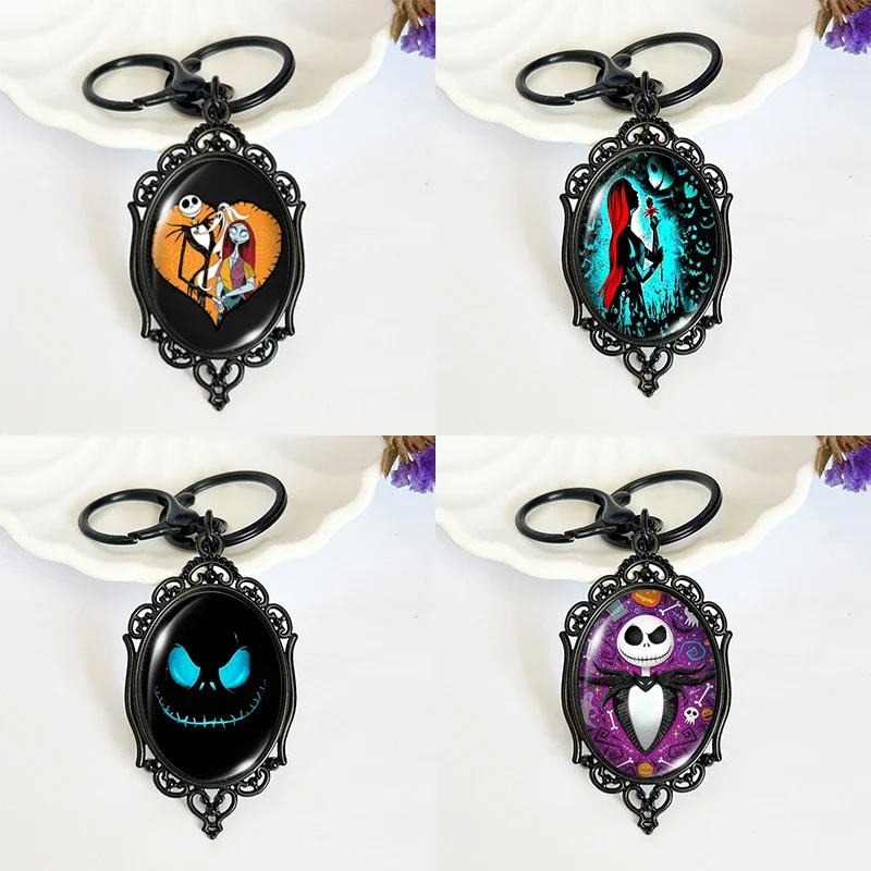 Disney The Nightmare Before Christmas Key Chain Jack Skellington Sally Keyring Elliptical Gemstone Pendant Accessories Women Men