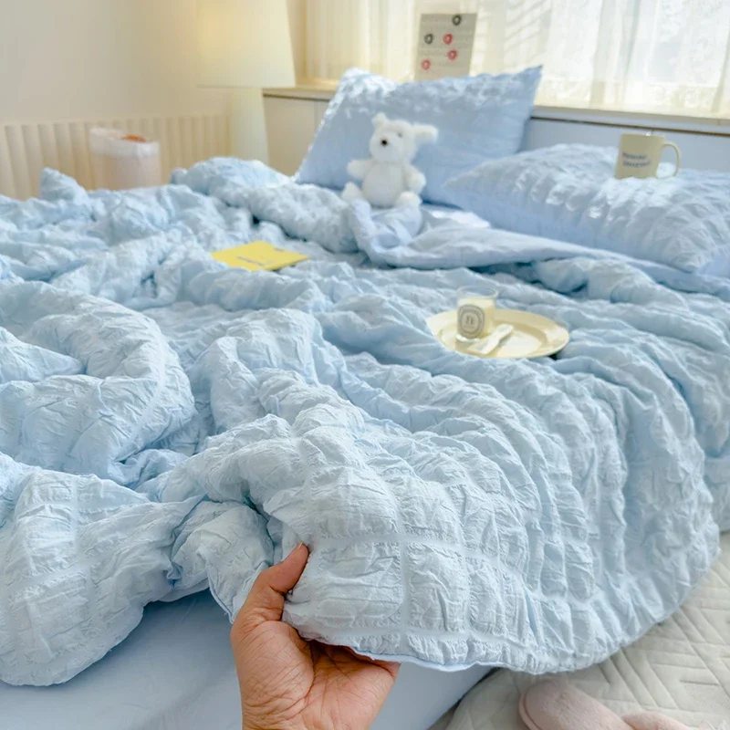 Thin Cool Breathable Summer Blanket Skin-friendly Lightweight Quilt Well-vetilated Single Double Seersucker Comforter Duvet Set