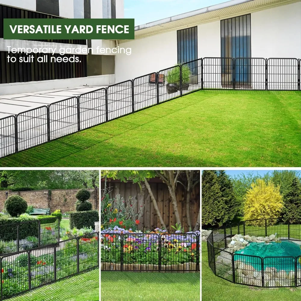 Dog Fence with Gate,Metal Fences and Borders for Dogs -No Dig Animal Barrier Fencing, Fence for Yard & Camping,Dog Pet Playpen