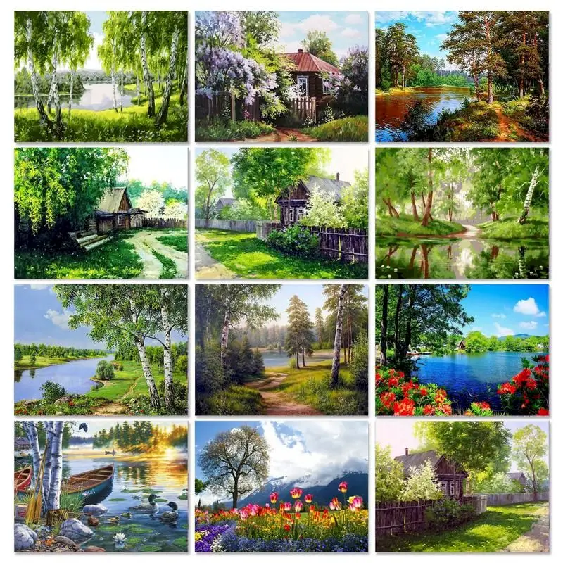 GATYZTORY Picture By Numbers Landscape Nature Spring Oil Painting Canvas Painting Kit HandPainted House Drawing For Home 40x50cm