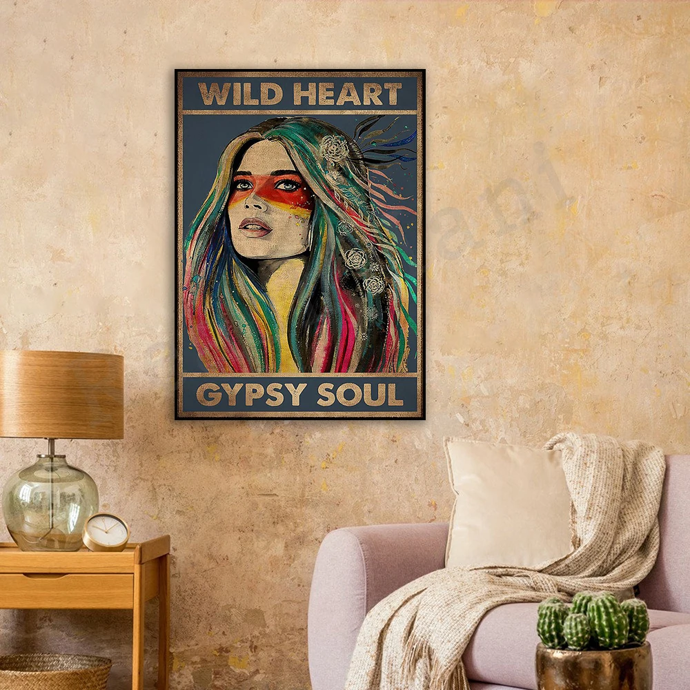 Affiche murale colorée style hippie rétro, décoration de chambre de fille, esprit bohème et hippie, pour une ambiance paisible et artistique.