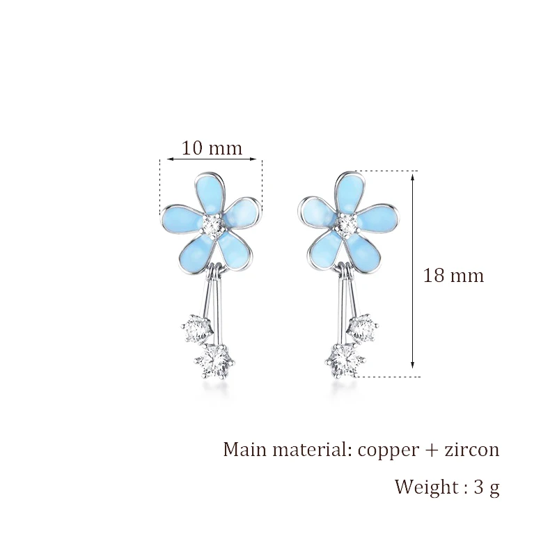 Cute Daisy Tiny Flower Stud Earrings For Lady Girls Crystal White Copper Light Blue Epoxy Female Exquisite Earring Jewelry Gift