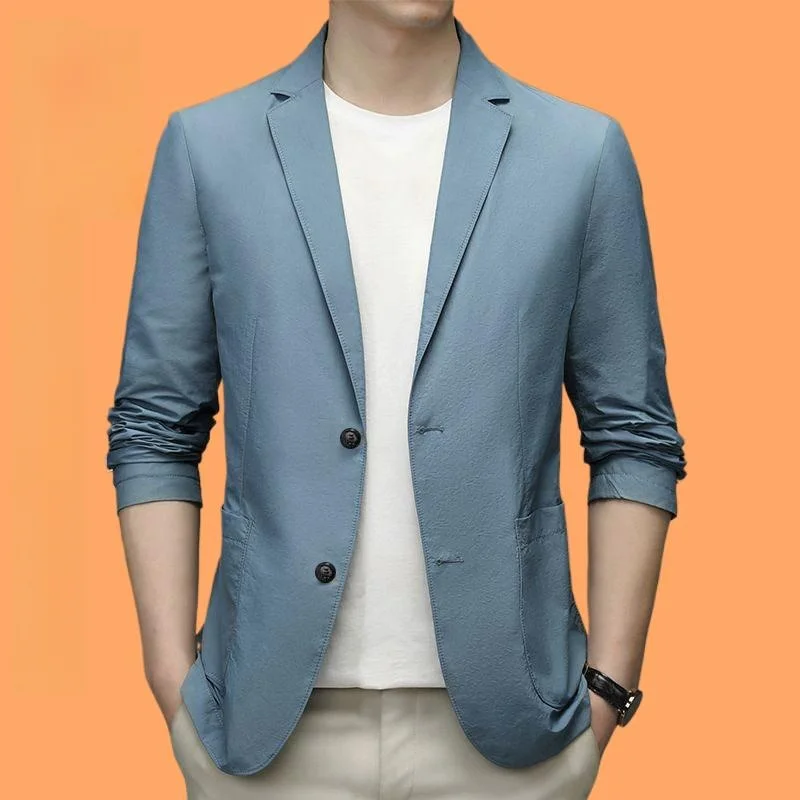

Summer New Thin Men's Casual Sun Protection Silk Ice Suit Loose Fit Busin Sle Single Button Coat Breathable Dad Clothes
