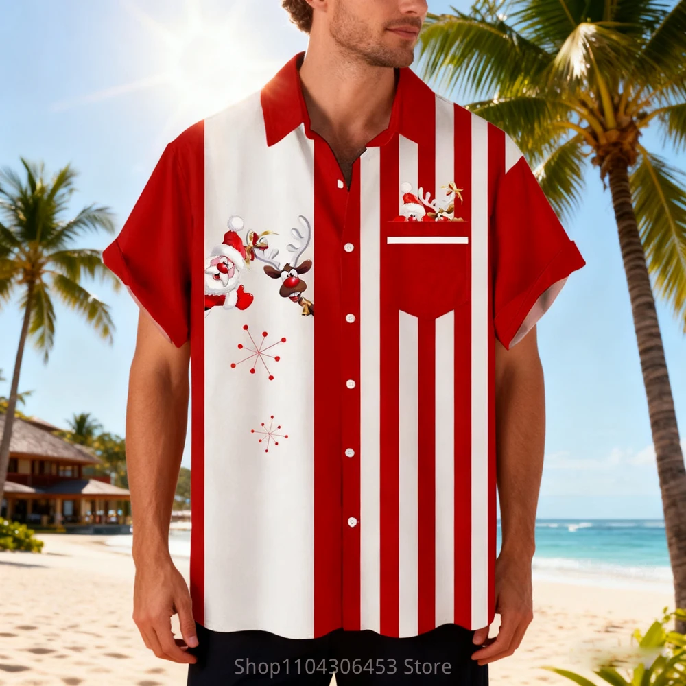 Men's Christmas Cartoon Animal 3D Printed Shirt Short-sleeved Lapel Family Party Hawaii Beach Vacation Casual Outdoor Shirt Top