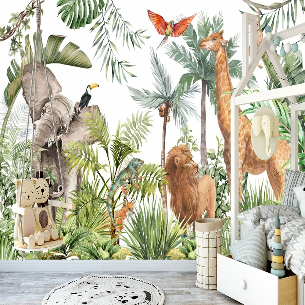 Milofi Tropical plants, wild animals wallpaper,, living room and bedroom mural decoration, peel and stick, decorative art wallpa