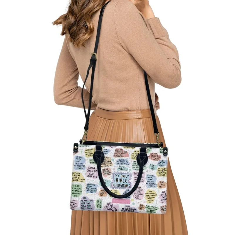 Meine täglichen Bibel Affirmationen Ledertasche Print Crossing für Frauen weibliche Eastern Star Damen Casual Tote Handtasche Bolasas Femininas